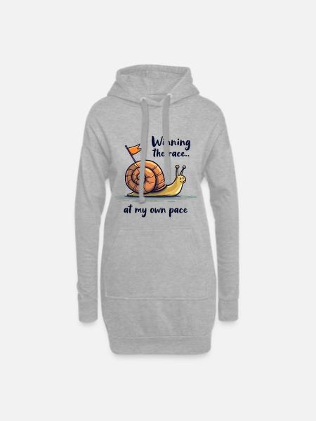 Schnecke mit Fahne „Das Rennen gewinnen“ - Hoodie-Kleid - Grau meliert