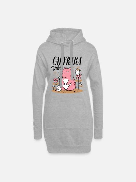 Entspanntes Capybara mit Freunden - Hoodie-Kleid - Grau meliert