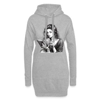 Dessin Femme Livre Livres Lecture Cadeau - Sweat-shirt à capuche long Femme - gris chiné - Devant