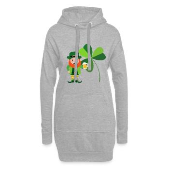 Kobold lächelnd vor einem irischen Kleeblatt - Hoodie-Kleid - Grau meliert - Vorne