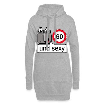 60e anniversaire, et sexy - Sweat-shirt à capuche long Femme - gris chiné - Devant