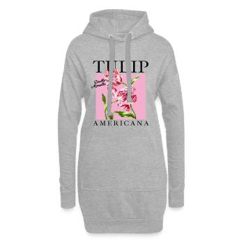 Duo de tulipes baroques sur fond rose - Sweat-shirt à capuche long Femme - gris chiné - Devant