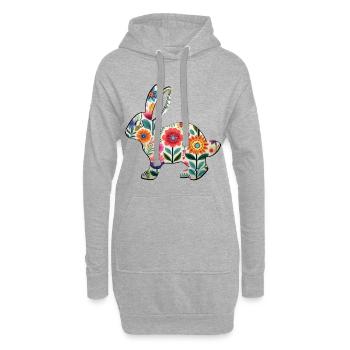 Florale Osterhasen-Silhouette - Boho Chic - Hoodie-Kleid - Grau meliert - Vorne