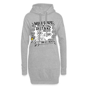 Mama und Papa ohne Abstand. Tja… Jetzt bin ich da! - Hoodie-Kleid - Grau meliert - Vorne