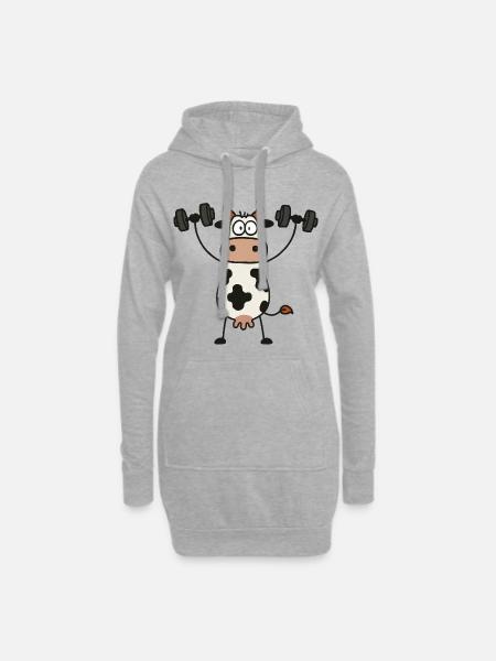 Lustig Kuh Hanteln Workout Fitness Bodybuilding - Hoodie-kjole - grå meleret