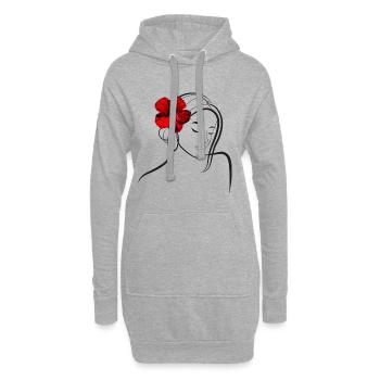 Elegante Blumenkopffrau mit Mohnblume - Hoodie-Kleid - Grau meliert - Vorne