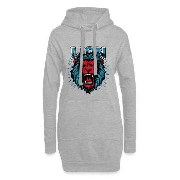 Graphique néon néon bleu rouge tête de lion - Sweat-shirt à capuche long Femme - gris chiné - Devant