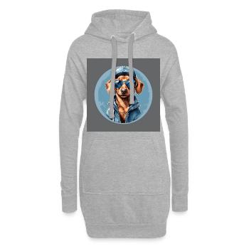 Dackel Dachshund mit Sonnenbrille und Hoodie - Hoodie-Kleid - Grau meliert - Vorne