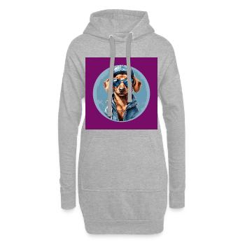 Dackel Dachshund mit Sonnenbrille und Hoodie - Hoodie-Kleid - Grau meliert - Vorne