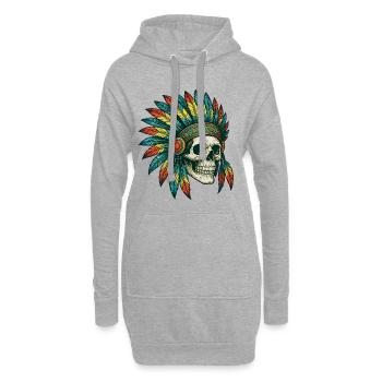 Illustration de crâne tribal indigène - Sweat-shirt à capuche long Femme - gris chiné - Devant