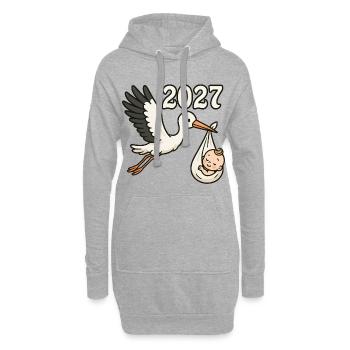 Storch mit Findelkind im Schnabel 2027 - Hoodie-Kleid - Grau meliert - Vorne