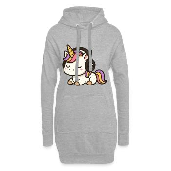 Niedlicher Einhorn-Cartoon mit schlafenden Kopfhörern - Hoodie-Kleid - Grau meliert - Vorne