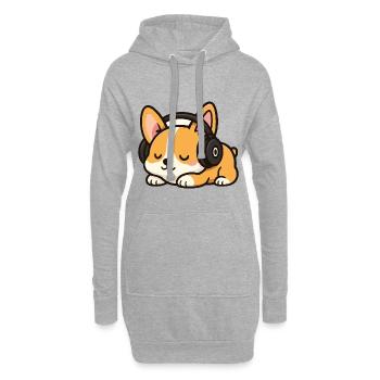 Dessin animé mignon de chien corgi avec des écouteurs dormant - Sweat-shirt à capuche long Femme - gris chiné - Devant