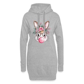Blumenhase mit Brille und Kaugummi - Hoodie-Kleid - Grau meliert - Vorne