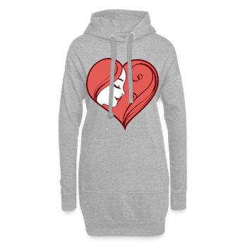Illustration de coeur avec un visage féminin rêveur - Sweat-shirt à capuche long Femme - gris chiné - Devant