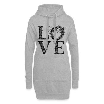AMOUR avec couronne d’épines - Sweat-shirt à capuche long Femme - gris chiné - Devant