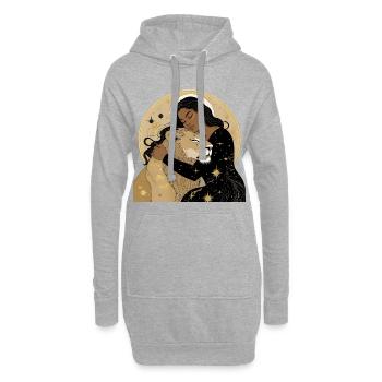 Frau mit Löwe in Sternenhimmel - Hoodie-Kleid - Grau meliert - Vorne