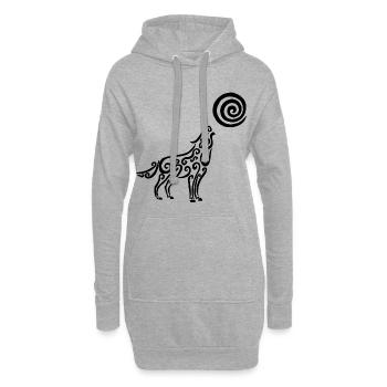 Der schwarze Wolf und der Mond - Hoodie-Kleid - Grau meliert - Vorne