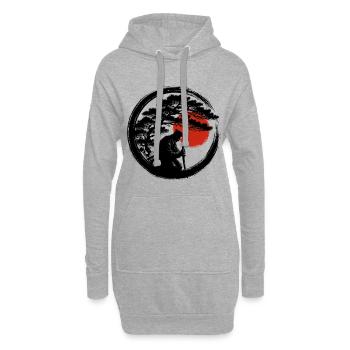 Enso Samurai Meditation mit roter Sonne - Hoodie-Kleid - Grau meliert - Vorne