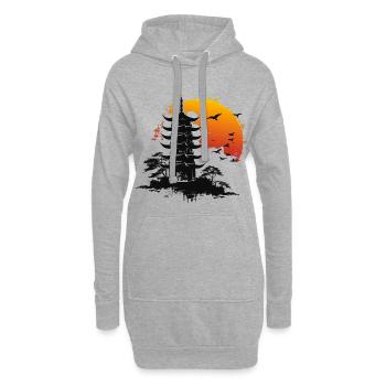 Pagode Orange Japon - Sweat-shirt à capuche long Femme - gris chiné - Devant