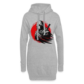 Mystischer Ninja mit rotem Kreis Hintergrund - Hoodie-Kleid - Grau meliert - Vorne