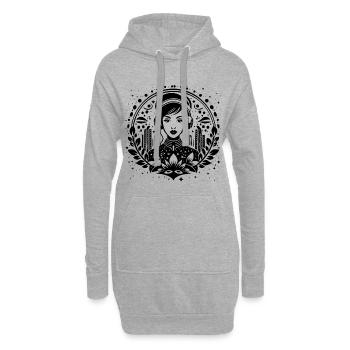Urban Skyline Shirt – Femme avec des écouteurs - Sweat-shirt à capuche long Femme - gris chiné - Devant