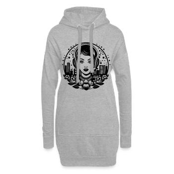 Hip-Hop flow reim – Frau, Kopfhörer, platte - Hoodie-Kleid - Grau meliert - Vorne