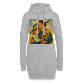 Die Sorge der ukrainischen Mutter - Hoodie-Kleid - Grau meliert - Vorne