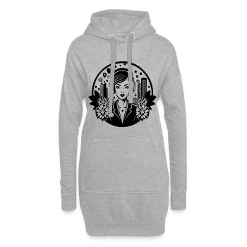 Stadt Straße Platz – Frau, Kopfhörer, Hausreihe - Hoodie-Kleid - Grau meliert - Vorne