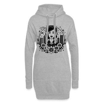 Visage de femme - Femme, Écouteurs, Horizon, Carré - Sweat-shirt à capuche long Femme - gris chiné - Devant