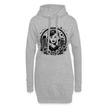 Skyline Hochhaus Fassade – Frau mit Kopfhörer - Hoodie-Kleid - Grau meliert - Vorne