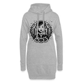 Porträt Frau profil –  Kopfhörer, Streetwear, - Hoodie-Kleid - Grau meliert - Vorne