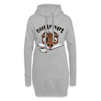 Booktrovert Eule mit Buch und Kaffee - Hoodie-Kleid - Grau meliert - Vorne