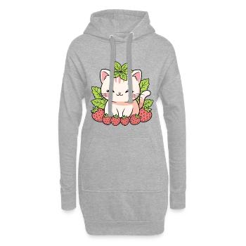 Chaton aux fraises et aux feuilles - Sweat-shirt à capuche long Femme - gris chiné - Devant
