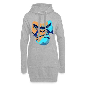 Untamed Gorilla Blue Front Print - Hoodie Dress - heather grey - Front