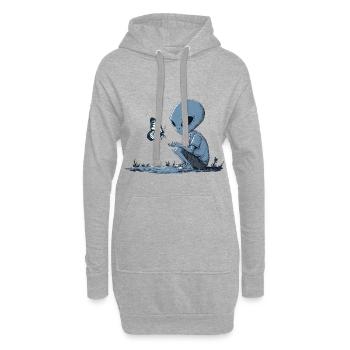 Niedliches Alien und Schmetterling - Hoodie-Kleid - Grau meliert - Vorne