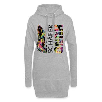 Bunter  Schäferhund - Hoodie-Kleid - Grau meliert - Vorne