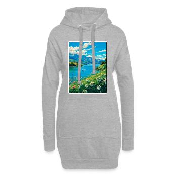 Azurblauer Lake Vista mit Wildblumen - Hoodie-Kleid - Grau meliert - Vorne