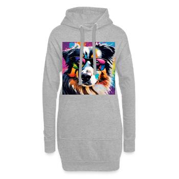 Australian Shepherd bunt Aussi - Hoodie-Kleid - Grau meliert - Vorne