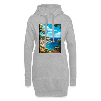 Calanques France Affiche de voyage vintage Paysage urbain - Sweat-shirt à capuche long Femme - gris chiné - Devant