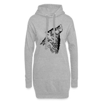 Tatouage nordique loup tribal - Sweat-shirt à capuche long Femme - gris chiné - Devant
