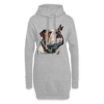 Englische Bulldogge und Schmetterling - Hoodie-Kleid - Grau meliert - Vorne