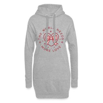 Die Welt braucht mehr Liebe, Frieden, Zitate, mädchenhaftes Herz - Hoodie-Kleid - Grau meliert - Vorne