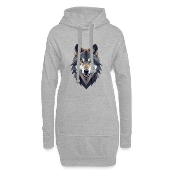Loup géométrique - Sweat-shirt à capuche long Femme - gris chiné - Devant