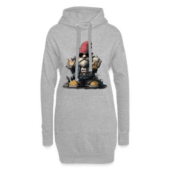 Un nain de jardin boit de la bière - Sweat-shirt à capuche long Femme - gris chiné - Devant