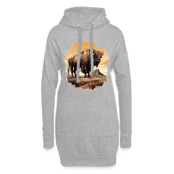 Majestischer Bison im Western-Stil - Hoodie-Kleid - Grau meliert - Vorne