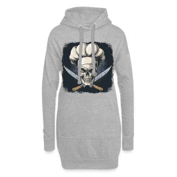 Crâne avec toque de chef - Sweat-shirt à capuche long Femme - gris chiné - Devant