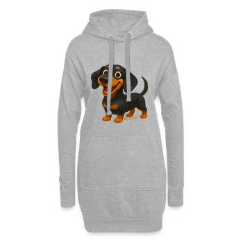 Teckel de dessin animé joyeux - Motif de chien mignon - Sweat-shirt à capuche long Femme - gris chiné - Devant