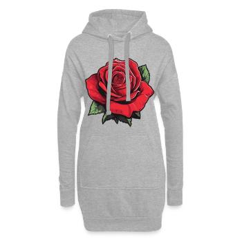 Rose in rot - Hoodie-Kleid - Grau meliert - Vorne