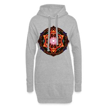 Kosmisches Feuer-Mandala – Heilige geometrische Energiekunst - Hoodie-Kleid - Grau meliert - Vorne